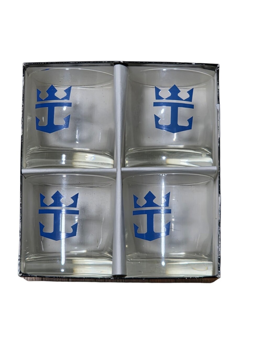 Vintage Royal Caribbean Cruise Line Blue Anchor Logo Rocks Glasses Set Of 4 EUC